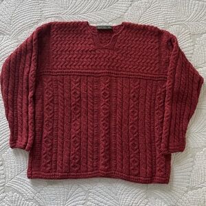 Women's Red Cable Knit Sweater